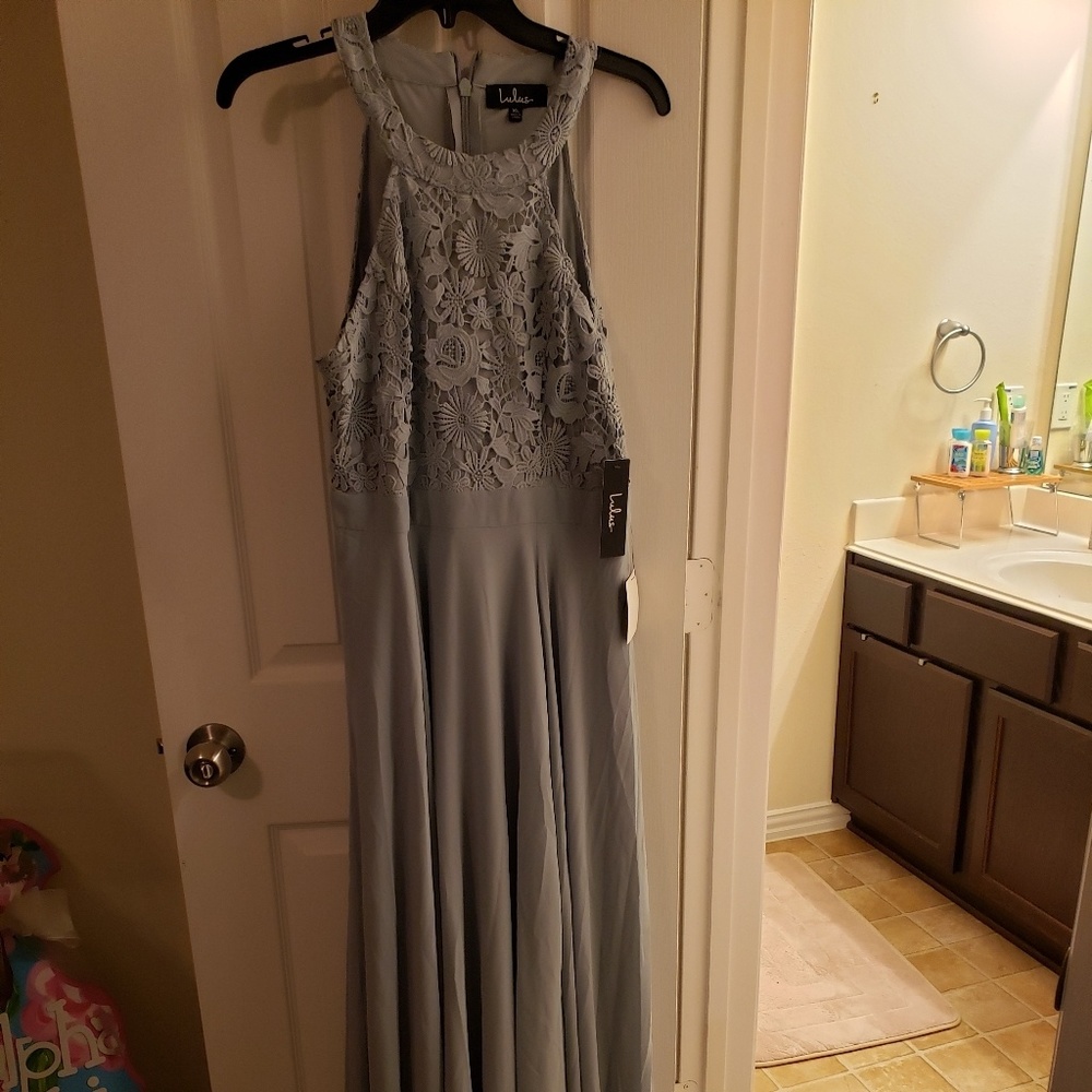 Lulu's Picture Perfect Sage Green Lace Maxi Dress